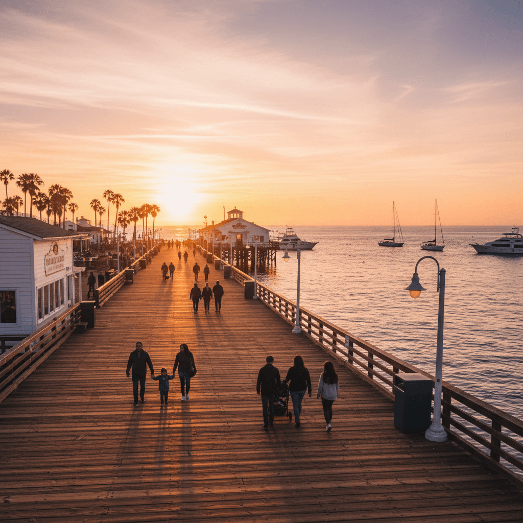 Sunset at Stearns Wharf & West Beach